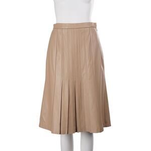 NWT TERRY LEWIS Women Skirt 4P Tan Brown Leather A-Line Pleated Lined Side Zip
